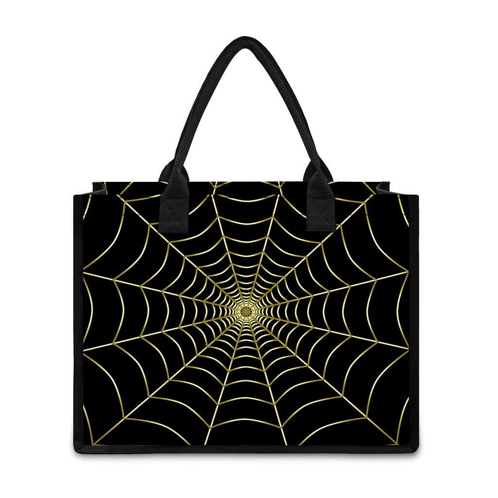 Yellow Cobweb Print Canvas Tote Bag