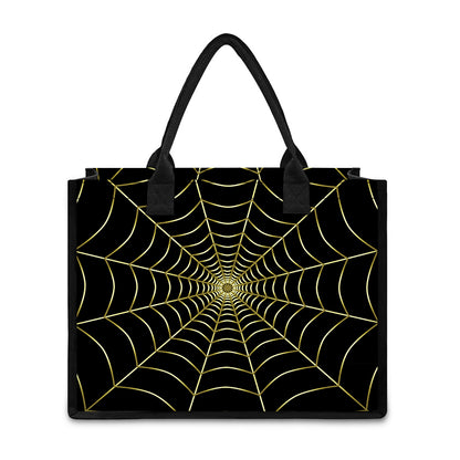 Yellow Cobweb Print Canvas Tote Bag