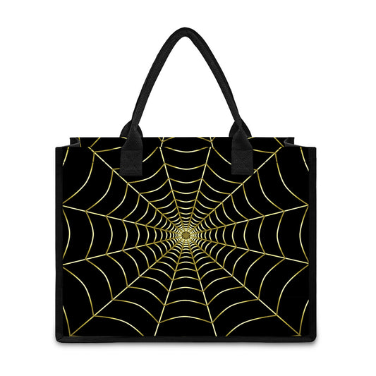 Yellow Cobweb Print Canvas Tote Bag
