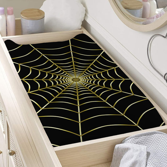 Yellow Cobweb Print Changing Pad Cover