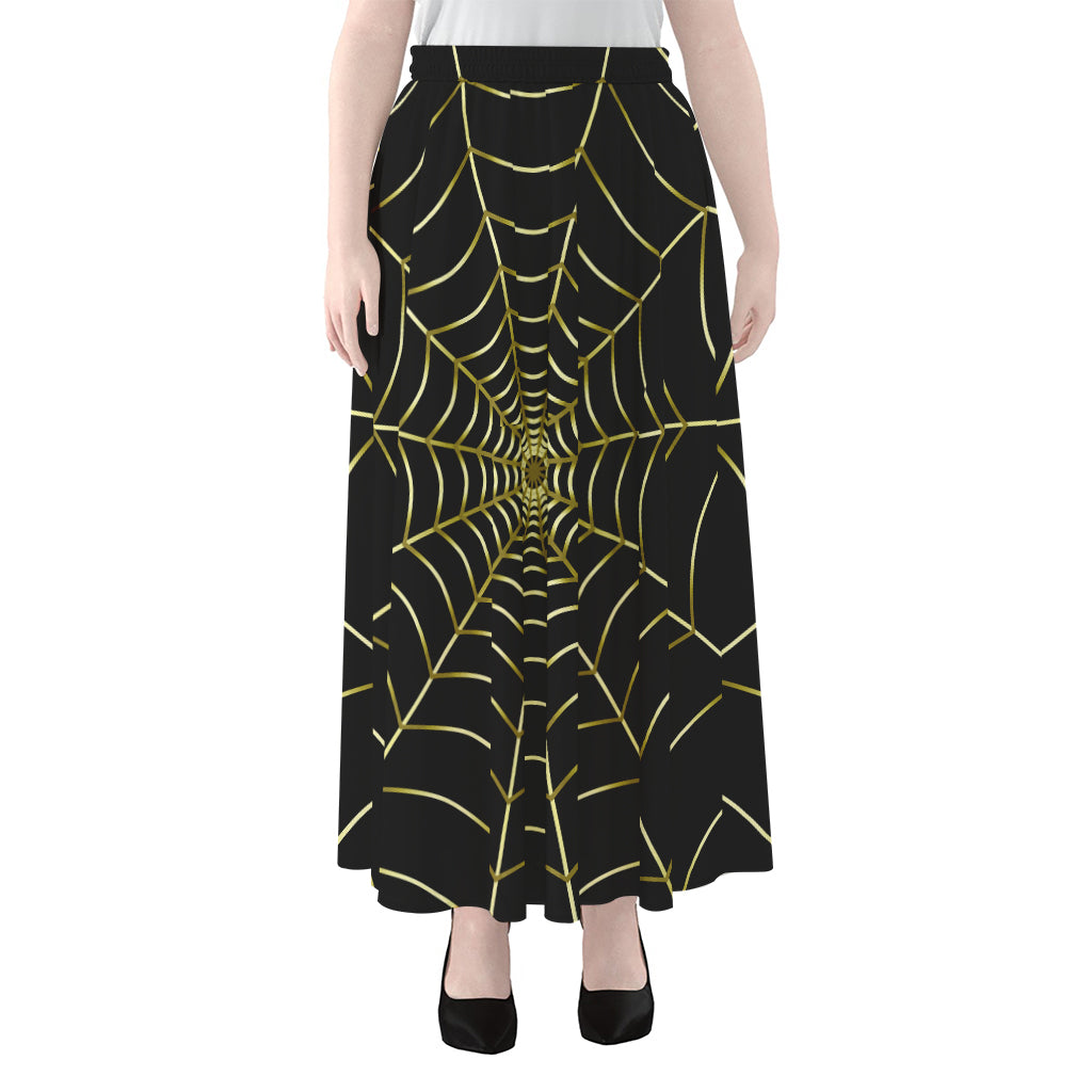 Yellow Cobweb Print Chiffon Maxi Skirt