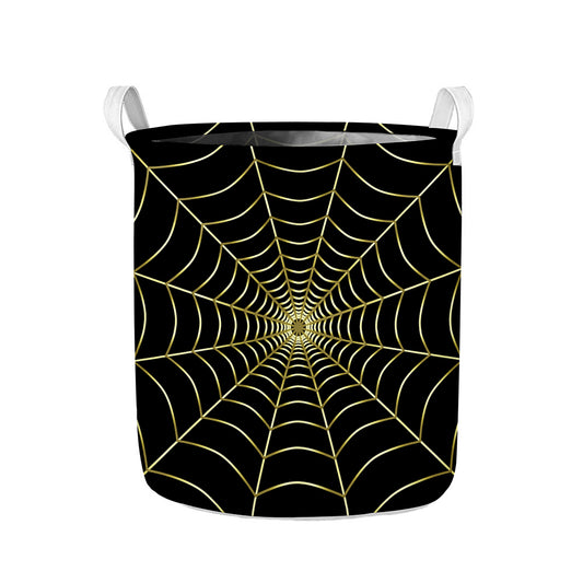Yellow Cobweb Print Collapsible Laundry Basket