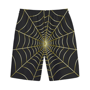 Yellow Cobweb Print Cotton Shorts