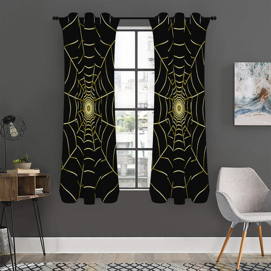 Yellow Cobweb Print Curtain