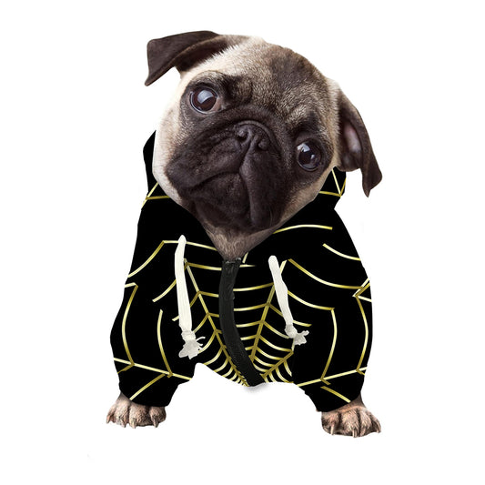 Yellow Cobweb Print Dog Zip Up Hoodie
