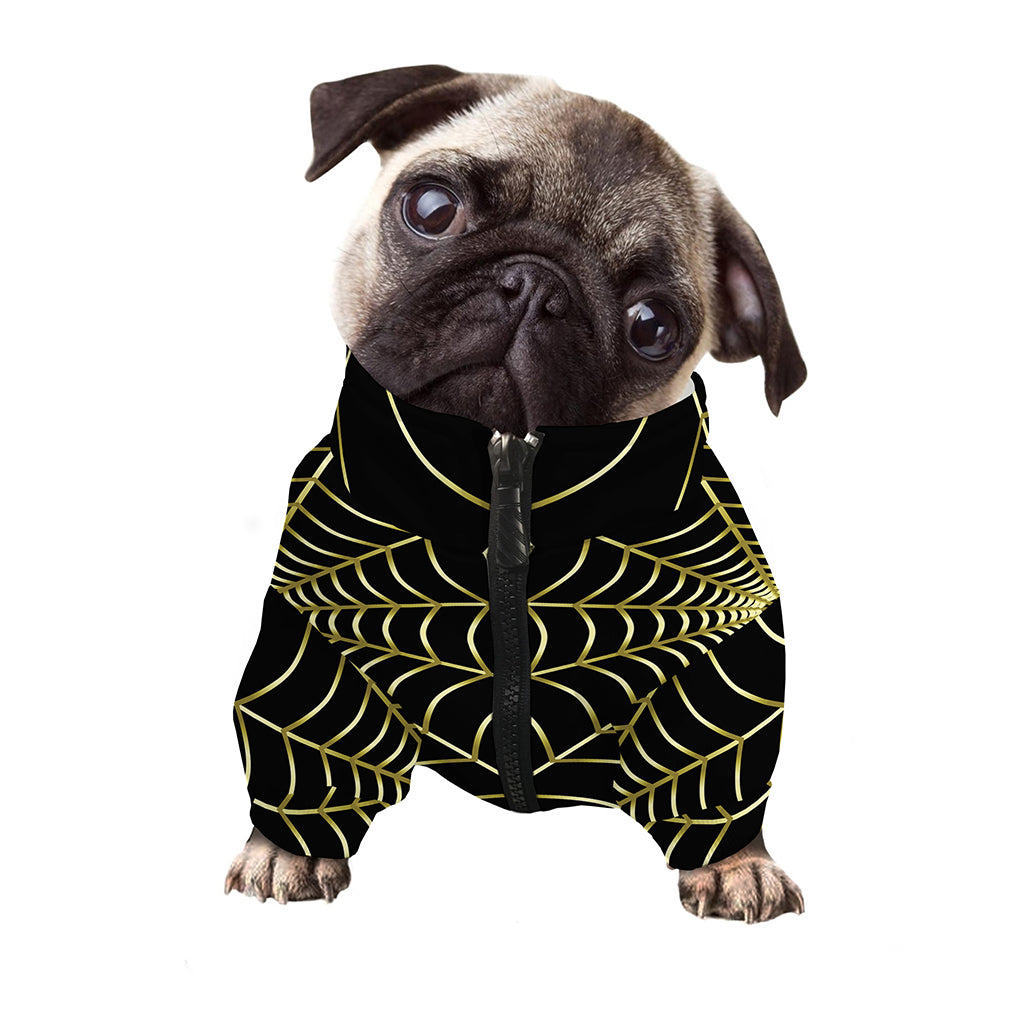 Yellow Cobweb Print Dog Zip Up Jacket