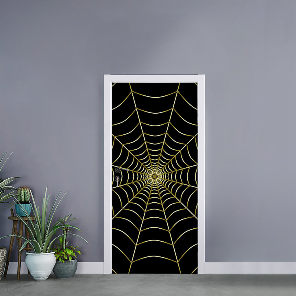 Yellow Cobweb Print Door Sticker