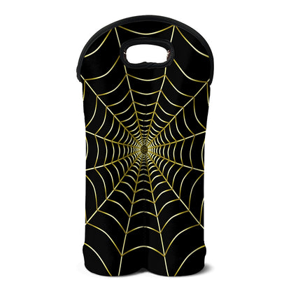 Yellow Cobweb Print Double Neoprene Wine Tote