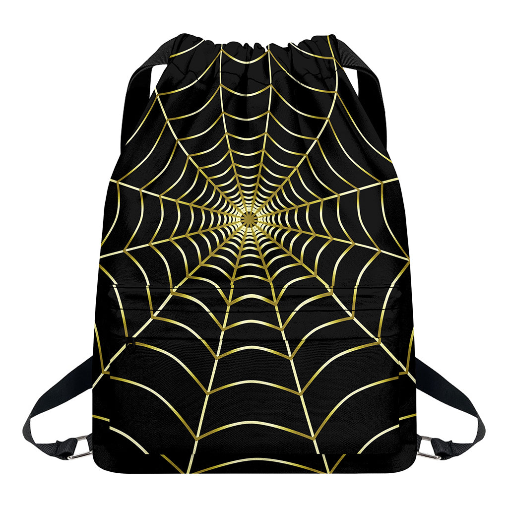 Yellow Cobweb Print Drawstring Backpack