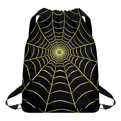Yellow Cobweb Print Drawstring Backpack