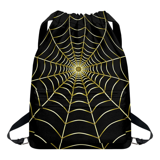 Yellow Cobweb Print Drawstring Backpack