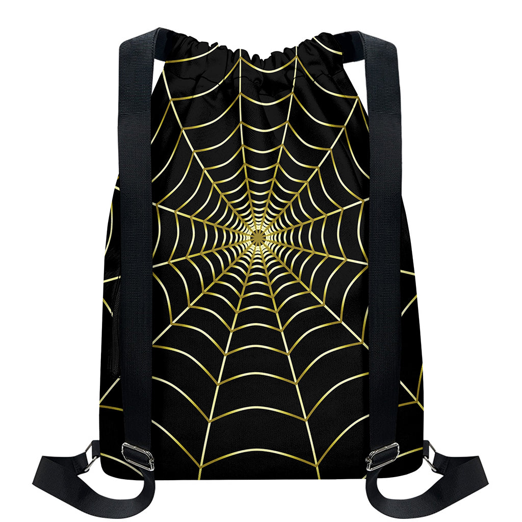 Yellow Cobweb Print Drawstring Backpack