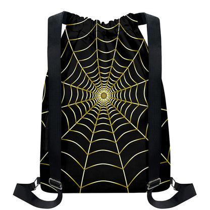Yellow Cobweb Print Drawstring Backpack