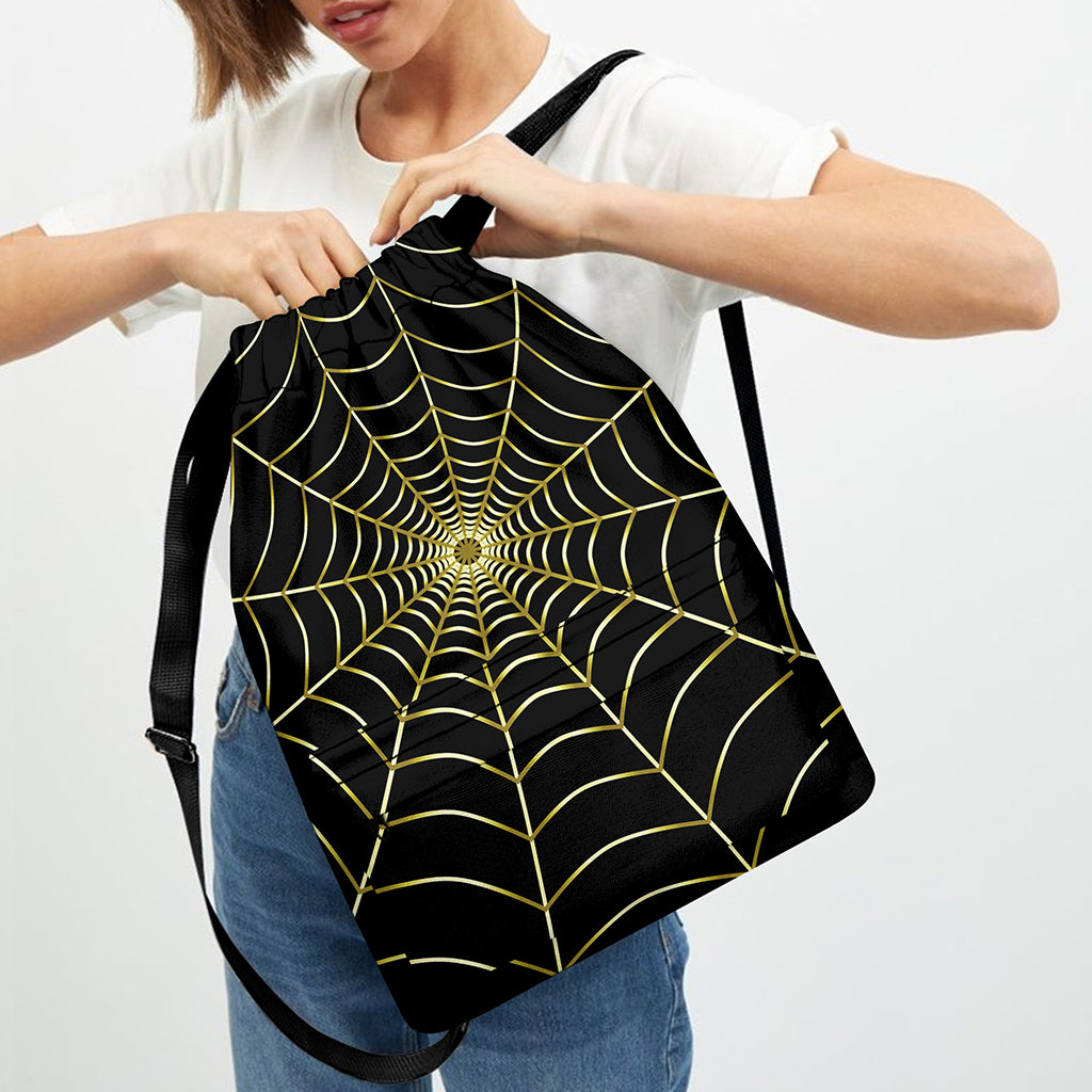 Yellow Cobweb Print Drawstring Backpack