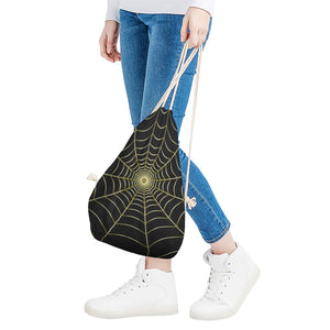 Yellow Cobweb Print Drawstring Bag