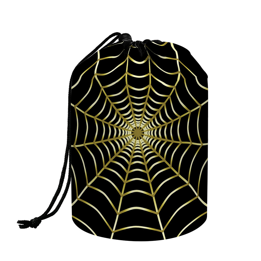 Yellow Cobweb Print Drawstring Makeup Bag