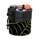 Yellow Cobweb Print Drawstring Makeup Bag