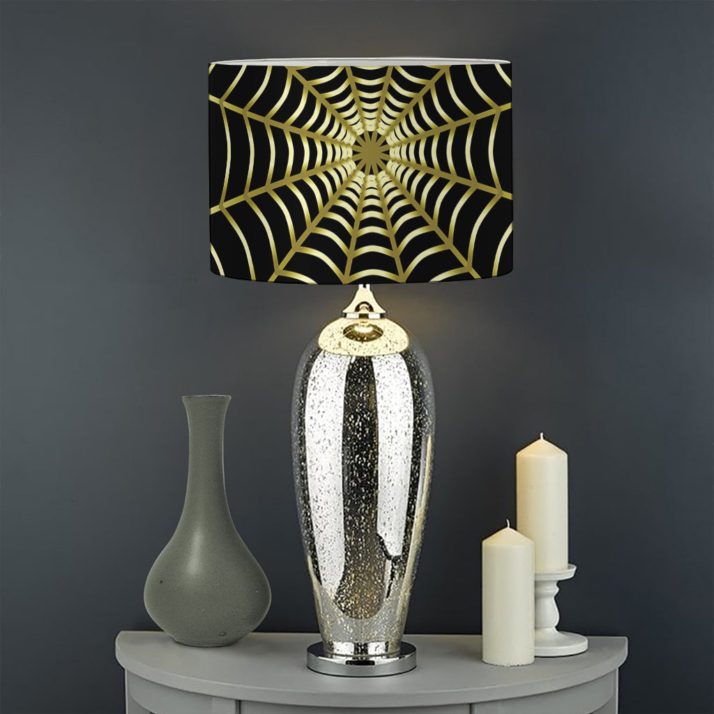 Yellow Cobweb Print Drum Lamp Shade