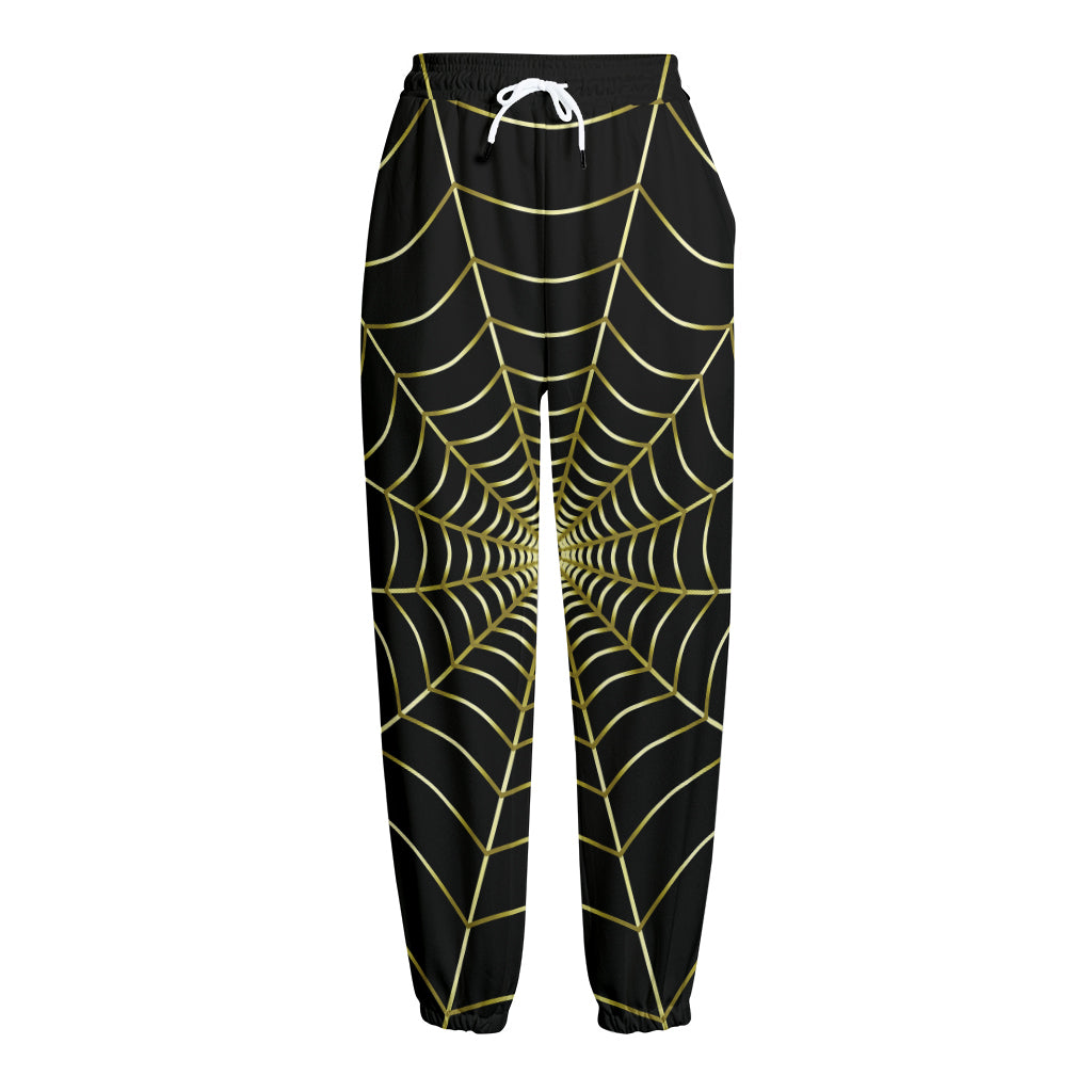 Yellow Cobweb Print Fleece Lined Knit Pants