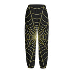 Yellow Cobweb Print Fleece Lined Knit Pants