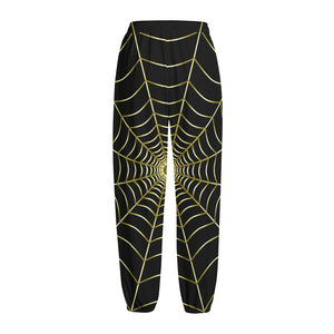 Yellow Cobweb Print Fleece Lined Knit Pants