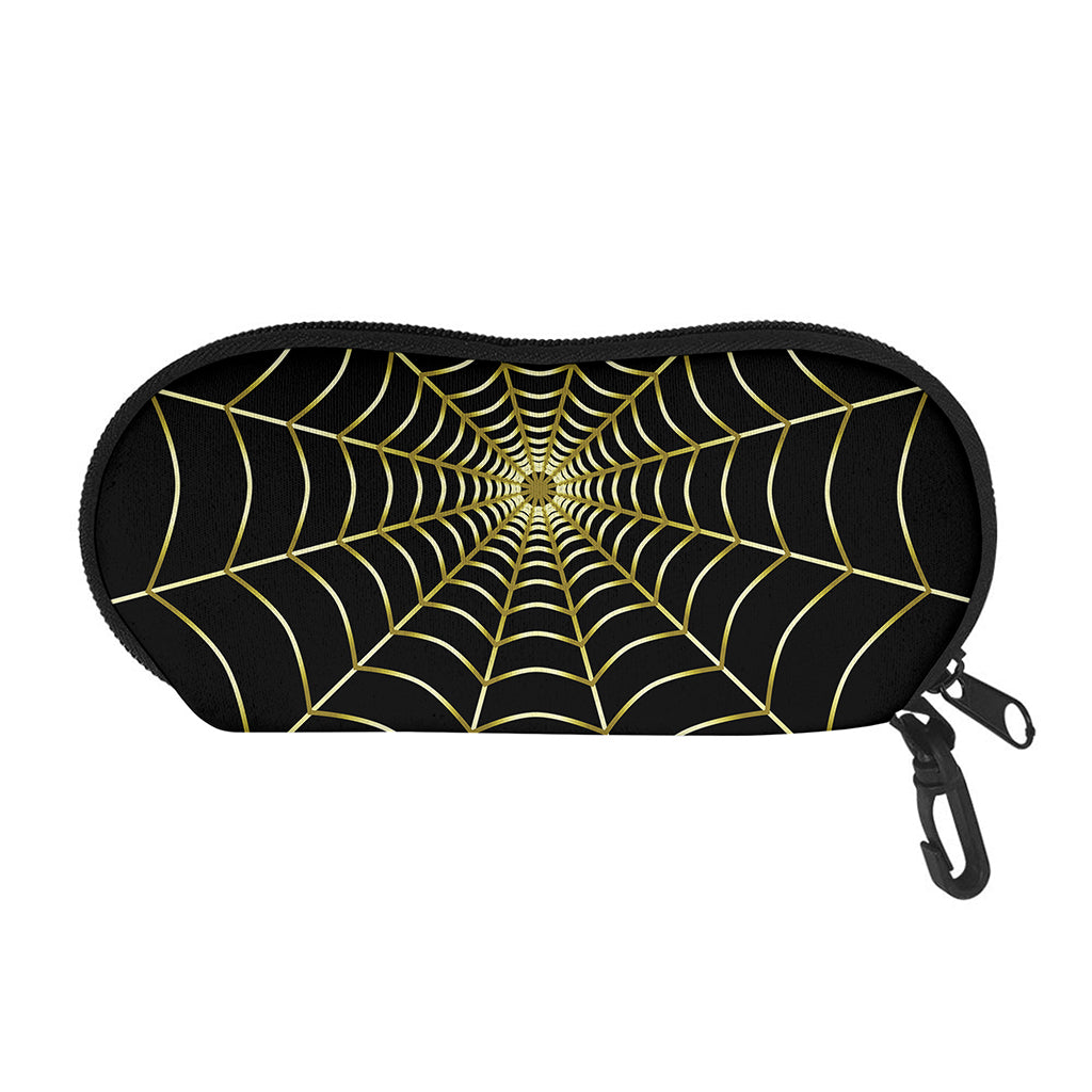 Yellow Cobweb Print Glasses Case