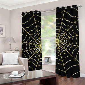 Yellow Cobweb Print Grommet Curtains