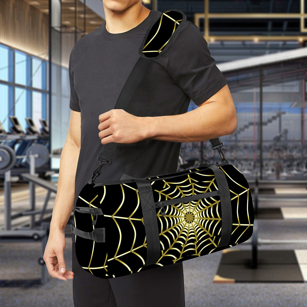 Yellow Cobweb Print Gym Bag