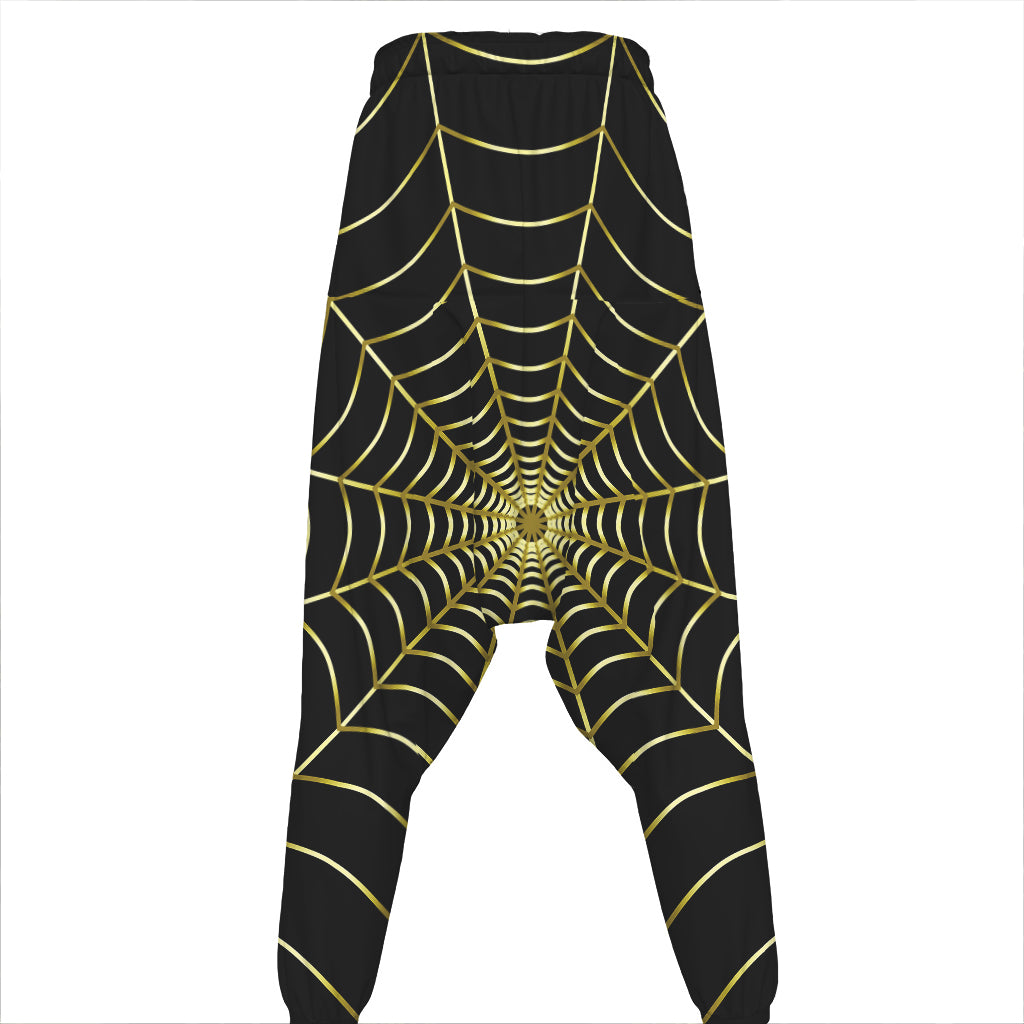 Yellow Cobweb Print Hammer Pants