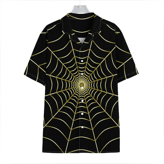 Yellow Cobweb Print Hawaiian Shirt