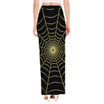 Yellow Cobweb Print High Slit Maxi Skirt