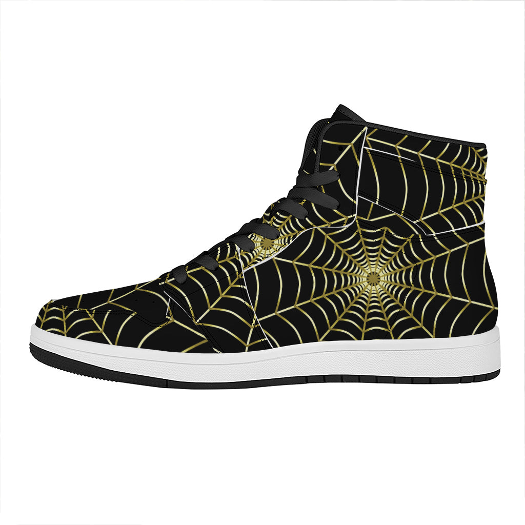 Yellow Cobweb Print High Top Leather Sneakers