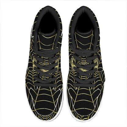 Yellow Cobweb Print High Top Leather Sneakers
