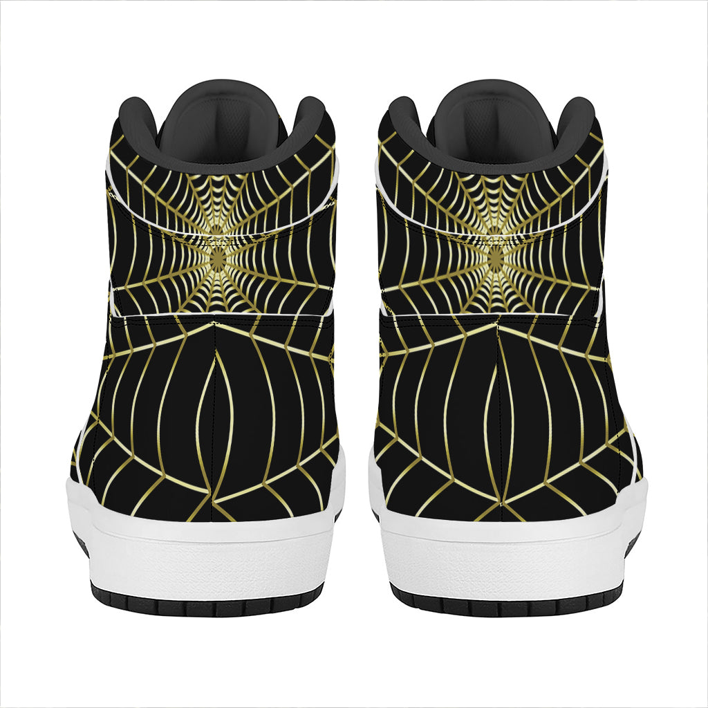 Yellow Cobweb Print High Top Leather Sneakers
