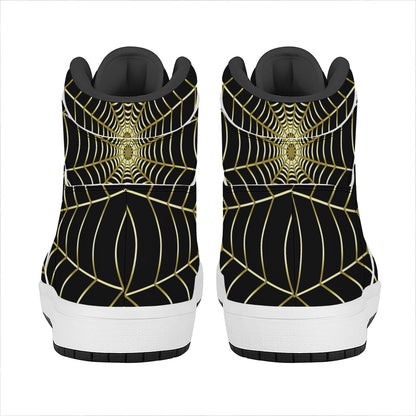 Yellow Cobweb Print High Top Leather Sneakers