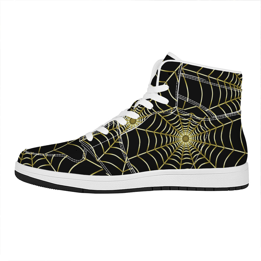 Yellow Cobweb Print High Top Leather Sneakers