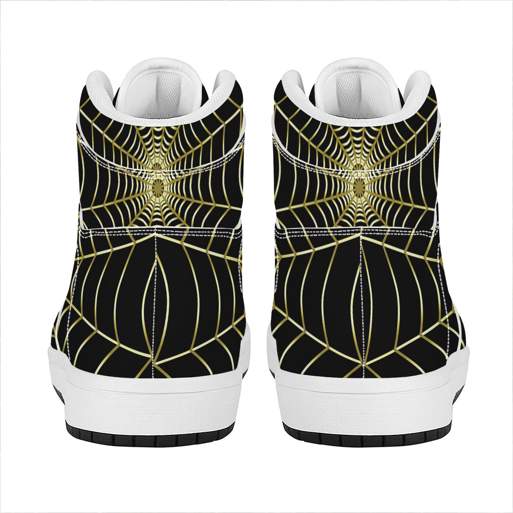 Yellow Cobweb Print High Top Leather Sneakers