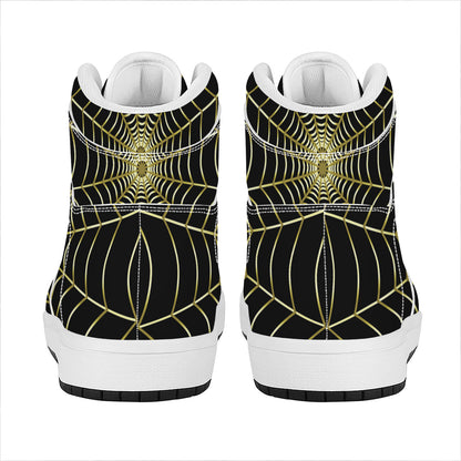 Yellow Cobweb Print High Top Leather Sneakers