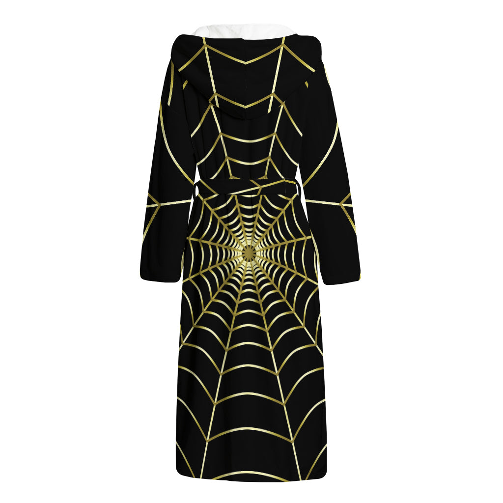 Yellow Cobweb Print Hooded Bathrobe
