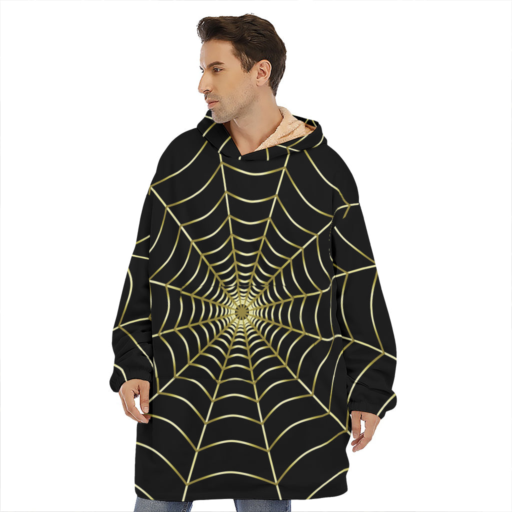 Yellow Cobweb Print Hoodie Blanket