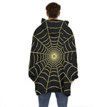 Yellow Cobweb Print Hoodie Blanket