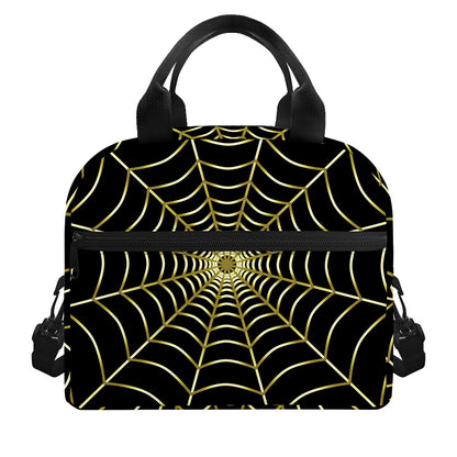 Yellow Cobweb Print Insulated Lunch Bag