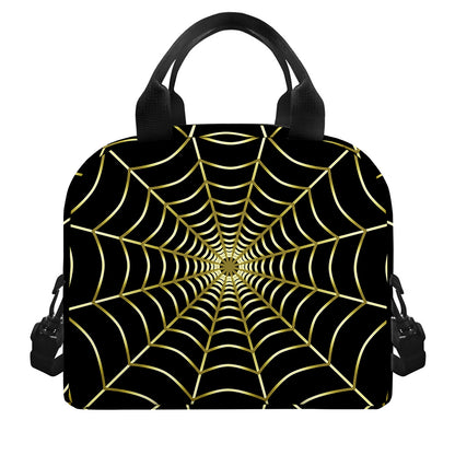 Yellow Cobweb Print Insulated Lunch Bag