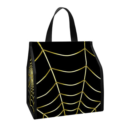 Yellow Cobweb Print Insulated Lunch Tote
