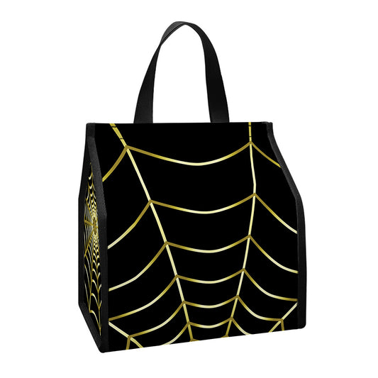 Yellow Cobweb Print Insulated Lunch Tote