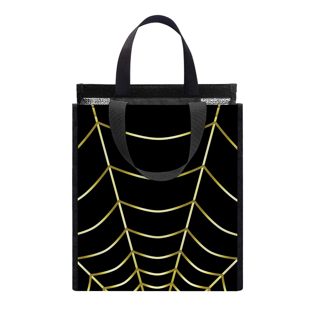 Yellow Cobweb Print Insulated Lunch Tote
