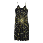 Yellow Cobweb Print Jersey Midi Cami Dress