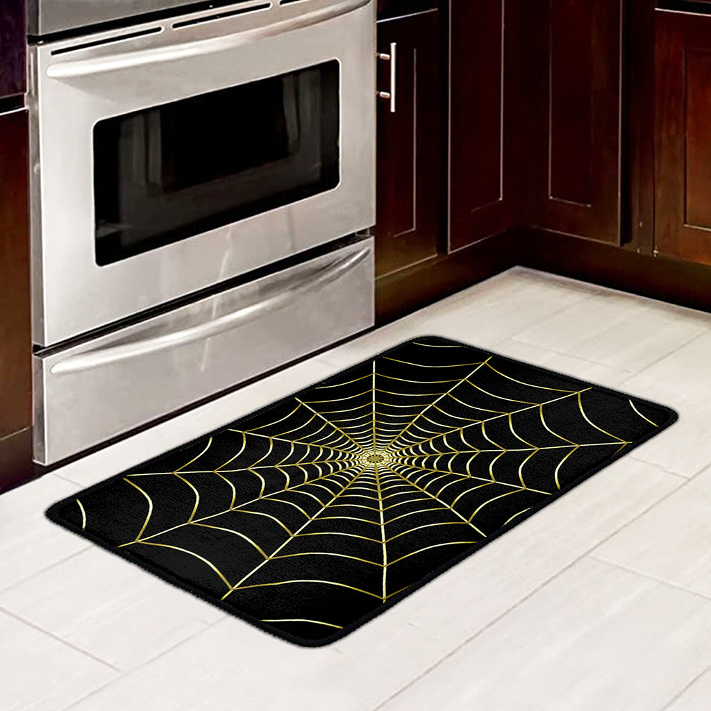 Yellow Cobweb Print Kitchen Mat