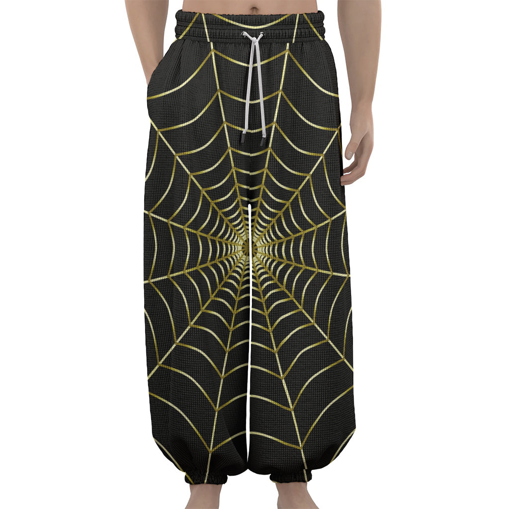 Yellow Cobweb Print Lantern Pants