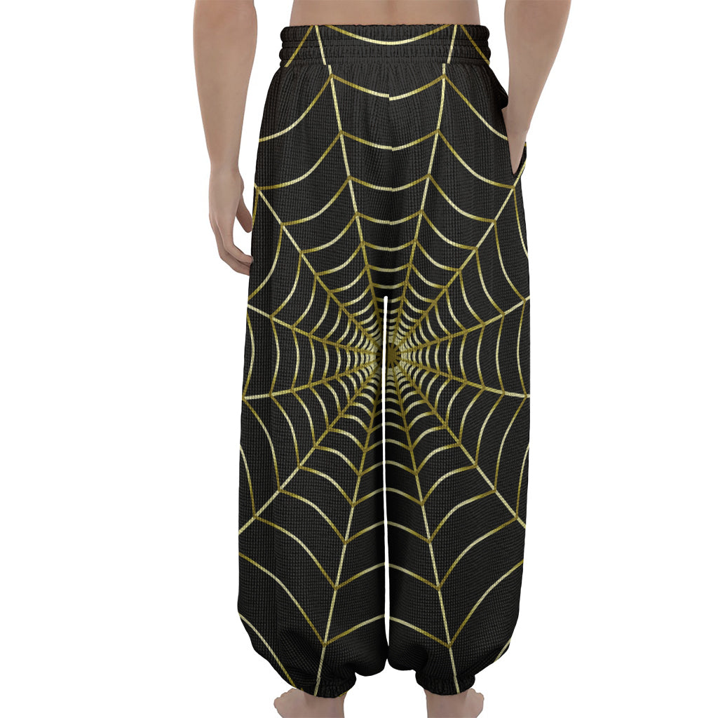 Yellow Cobweb Print Lantern Pants